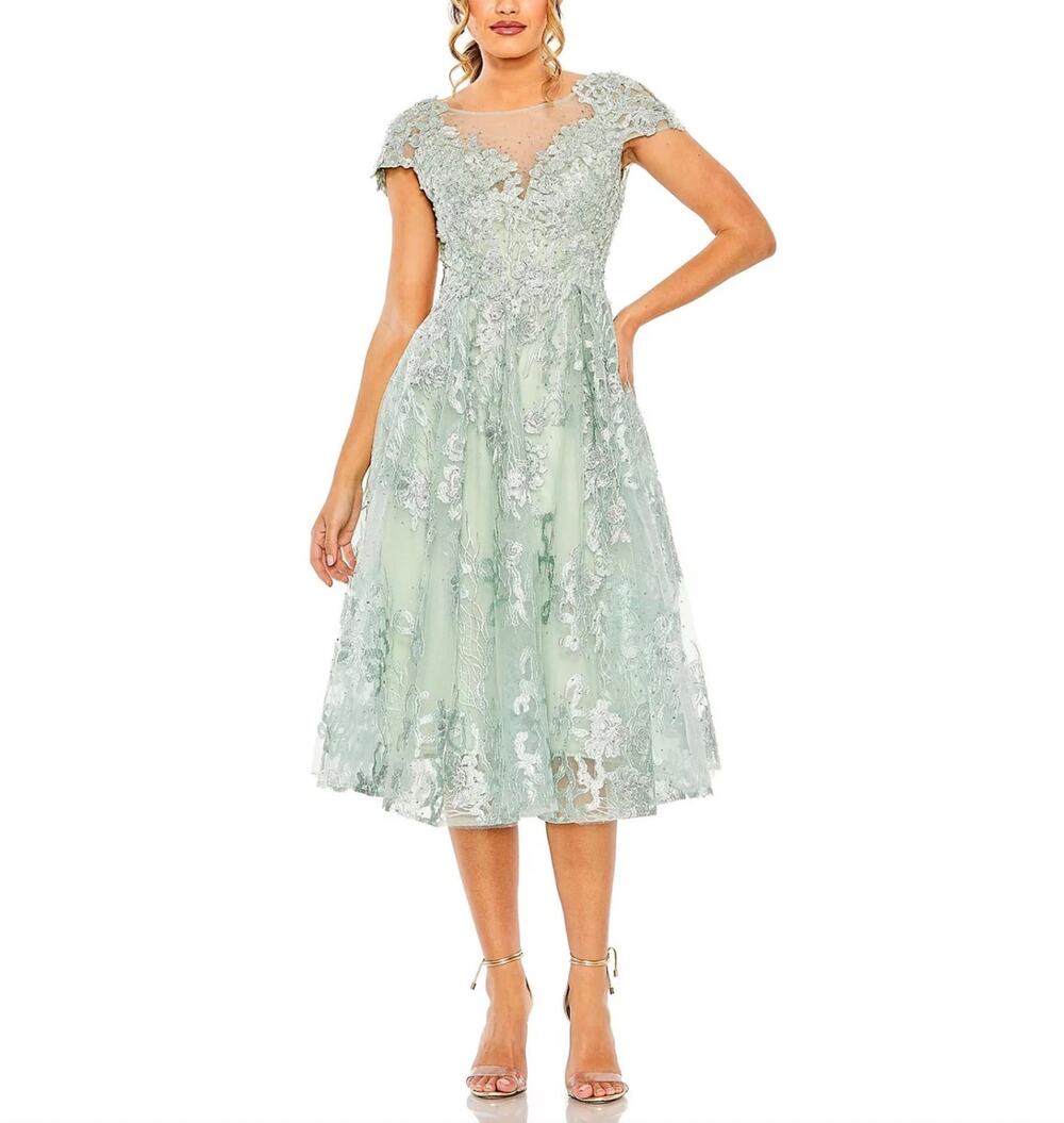 Mac Duggal Mint Green Lace Midi Dress